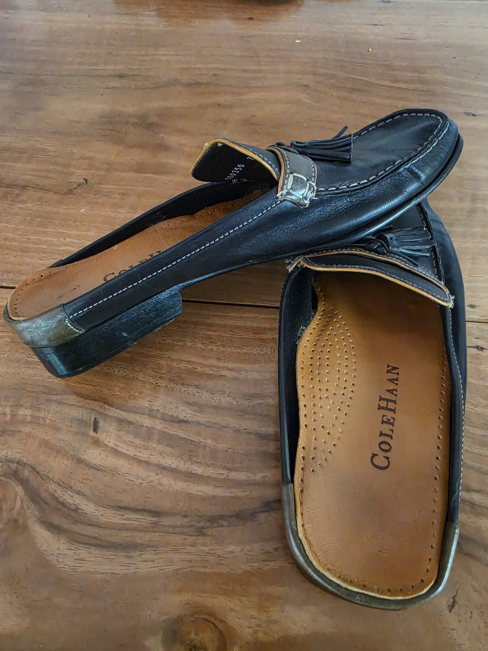 Cole Haan Black Leather Tassel Loafers with Tan Interior - Picture 3 of 4